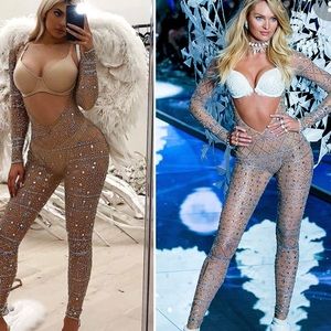 New Angel Costume Rhinestone BodySuit Nude